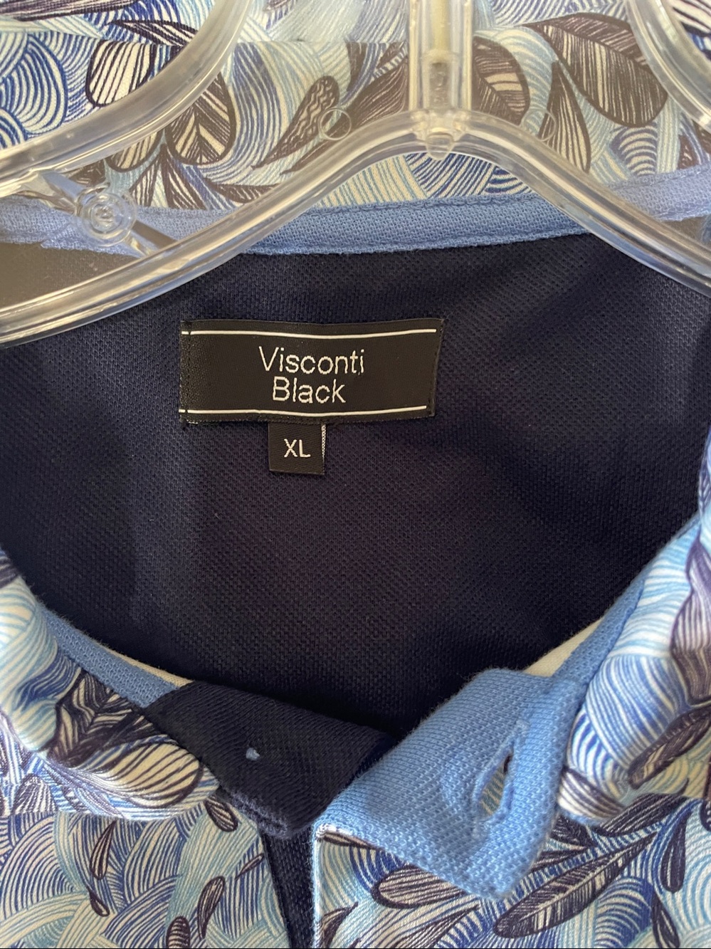 Visconti Black -Leaf-Print Short Sleeve Polo Men’s Shirt - Picture 6 of 6